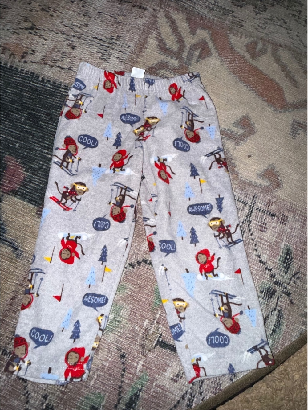 Carters 3T monkeys skiing pajamas pants unisex boy girl
